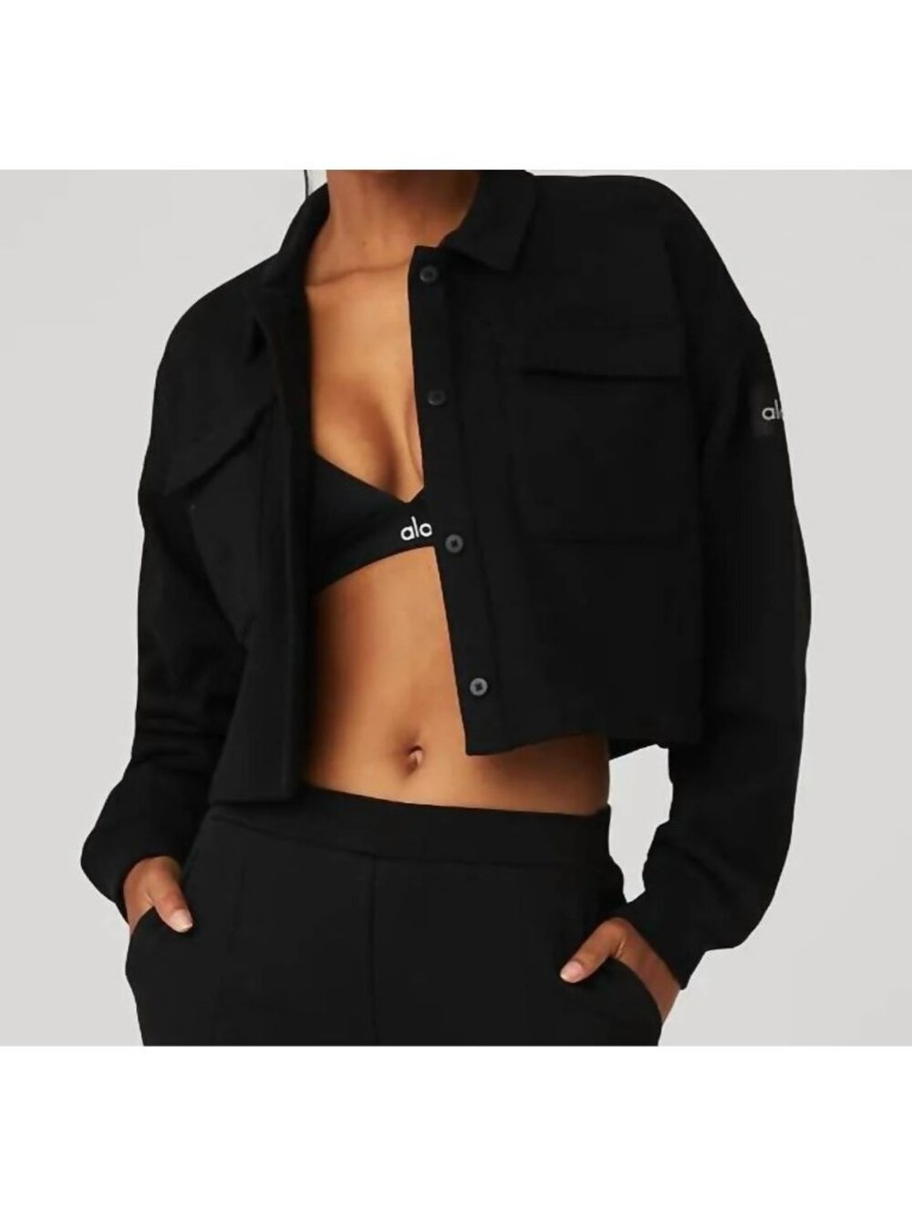 ALO Yoga Renown Heavyweight Cropped Utility Button Up Jacket Black XS